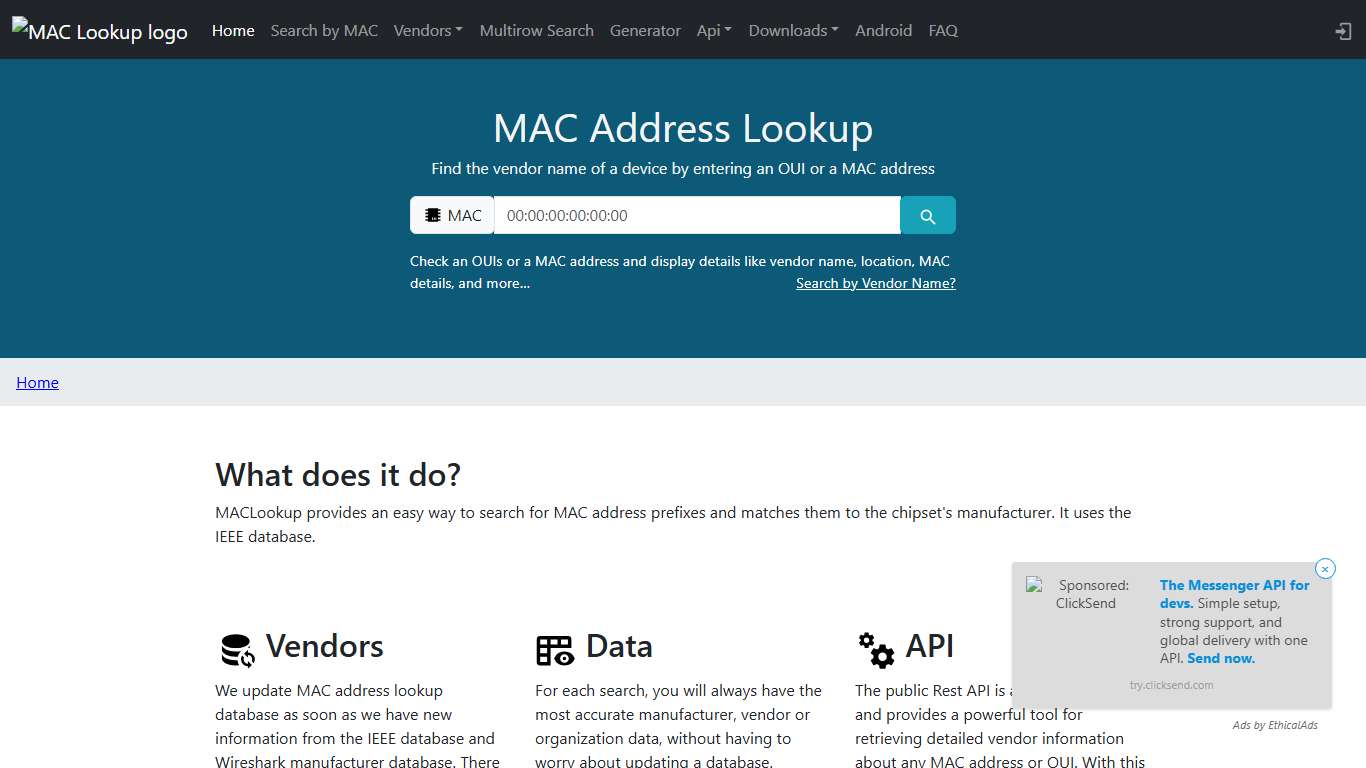 MAC Address Vendor Lookup MAC Address Lookup