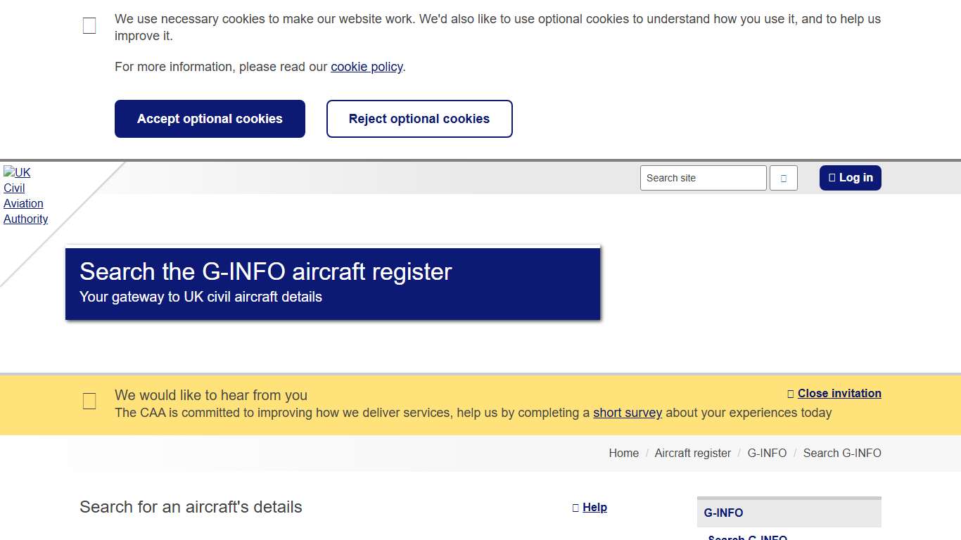 Search for an aircraft's details Civil Aviation Authority